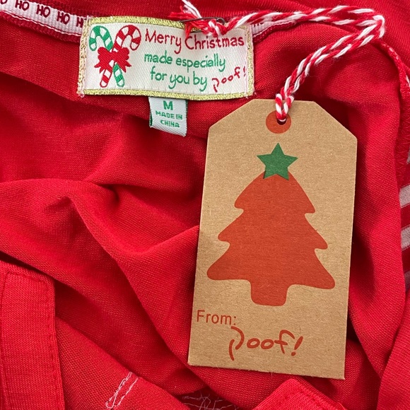 Poof! Kitty Naughty or Nice Shirt, Red, Cream, Green, Medium - Picture 6 of 9